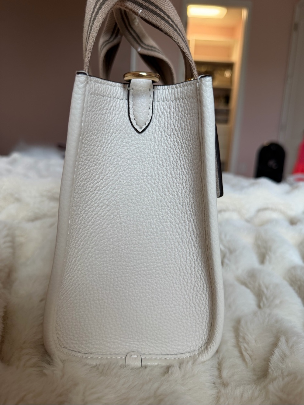 Coach Smith Tote 24 Chalk Pebbled Leather Crossbody CZ414 Ivory Brown Strap - Picture 2 of 9